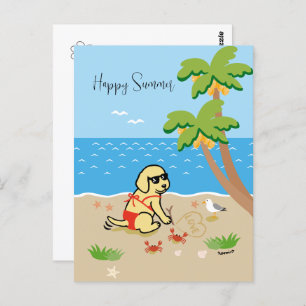 Yellow Labrador Bikini Girl Happy Summer Postcard