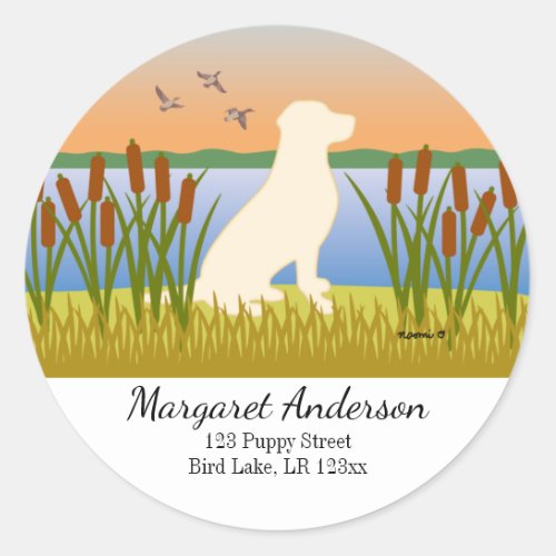 Yellow Labrador Bird Dog Sunset Address Classic Round Sticker