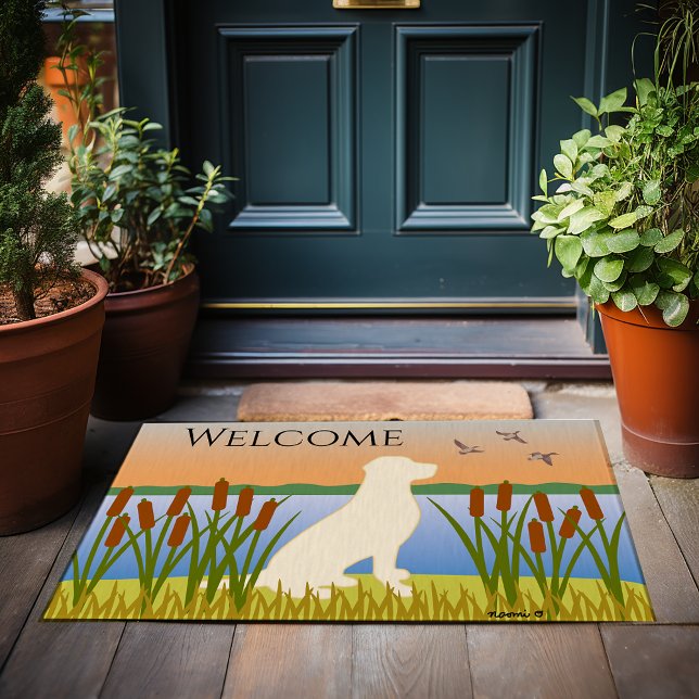Yellow Labrador Bird Dog Sunset Doormat (Yellow Labrador Bird Dog Sunset Doormat for Labrador Owners.  Beautiful silhouette design.)