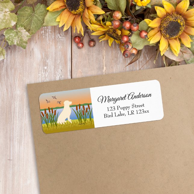 Yellow Labrador Bird Dog Sunset Label (Yellow Labrador Silhouette Design Return Address Label for Labrador Owners.  Bird Dog design.)