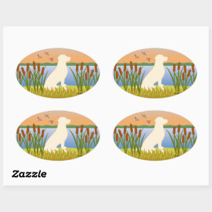 Yellow Labrador Bird Dog Sunset Oval Sticker