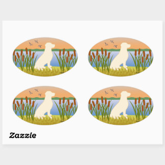 Yellow Labrador Bird Dog Sunset Oval Sticker