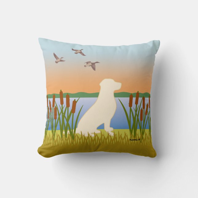 Yellow Labrador Bird Dog Sunset Throw Pillow (Front)
