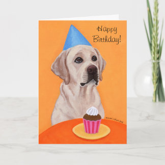 Yellow Labrador Birthday Cupcake Painting Card