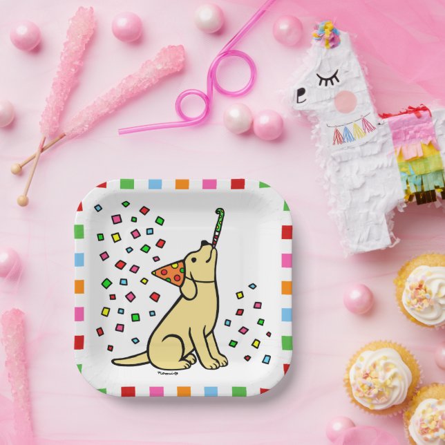 Yellow Labrador Birthday Party Confetti Paper Plates (Party)