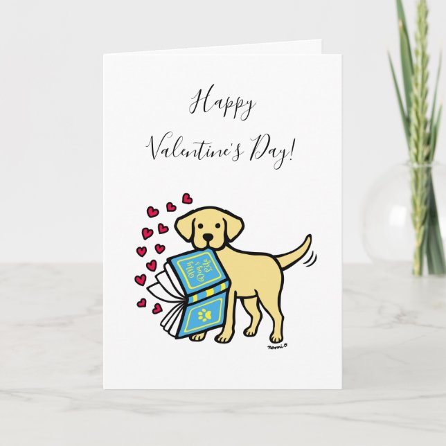 Yellow Labrador Book of Love Valentine Holiday Card (Front)