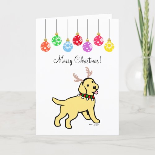 Yellow Labrador Christmas Antlers and Ornaments Holiday Card
