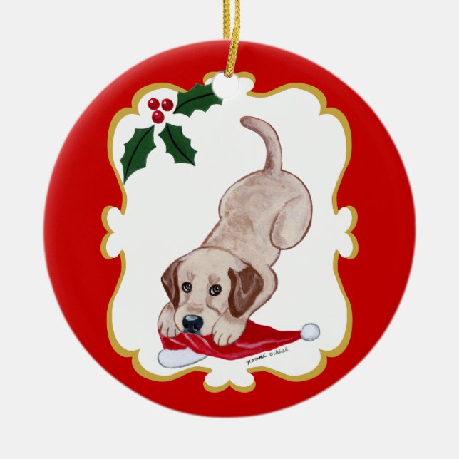 Yellow Labrador Christmas Ceramic Ornament (Front)