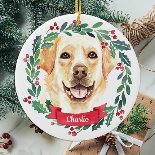 Yellow Labrador Christmas Elegant Watercolor Dog Ceramic Ornament
