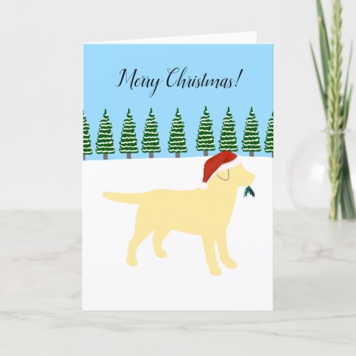 Yellow Labrador Christmas Evergreen Santa Hat Holiday Card