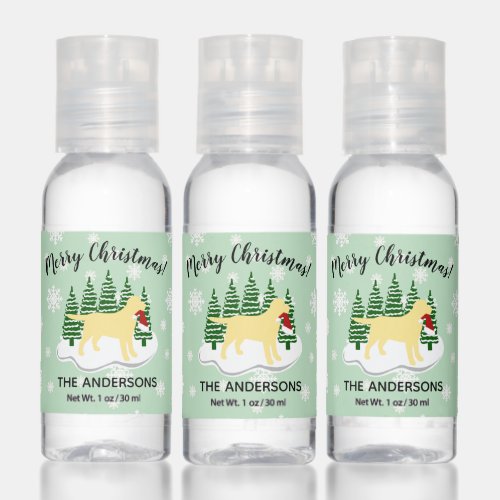 Yellow Labrador Christmas Evergreen Snowflakes Hand Sanitizer