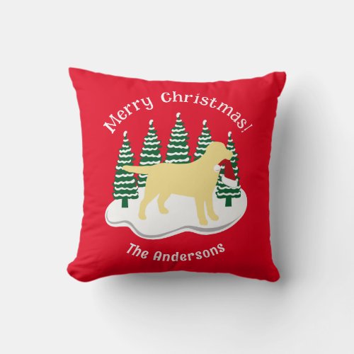 Yellow Labrador Christmas Evergreen Throw Pillow