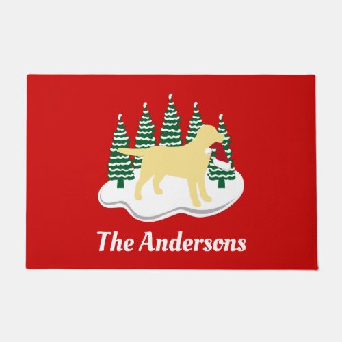 Yellow Labrador Christmas Evergreen Trees Doormat