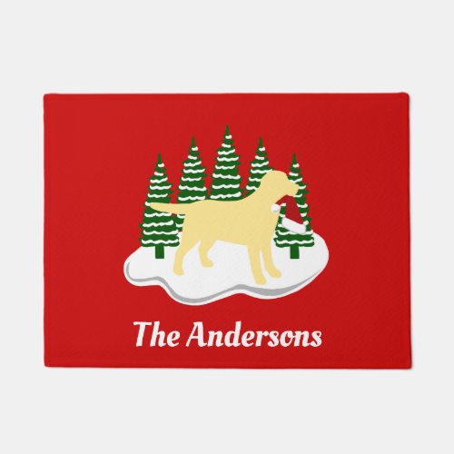 Yellow Labrador Christmas Evergreen Trees Doormat