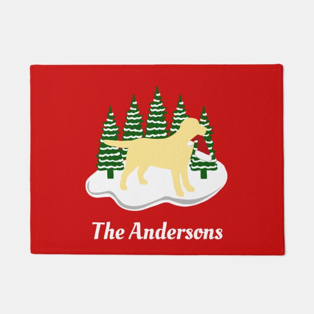 Yellow Labrador Christmas Evergreen Trees Doormat (Front)