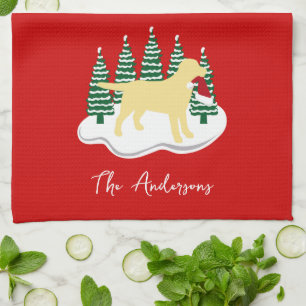 Yellow Labrador Christmas Evergreen Trees Kitchen Towel