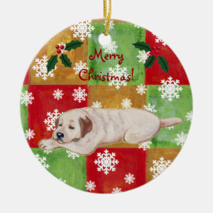 Yellow Labrador Christmas Mosaic Snowflake Ceramic Ornament