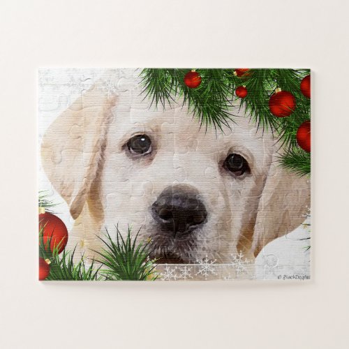 Yellow Labrador Christmas Puppy Dog Jigsaw Puzzle