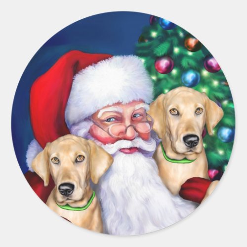 Yellow Labrador Christmas Santas Labs Classic Round Sticker