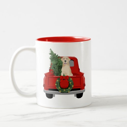 Yellow Labrador Christmas Truck Two_Tone Coffee Mug