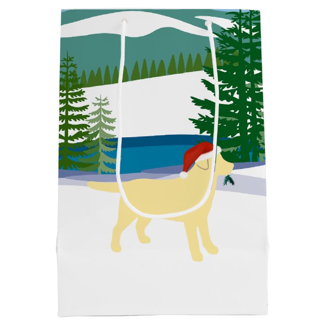 Yellow Labrador Christmas Winter View Medium Gift Bag (Back)