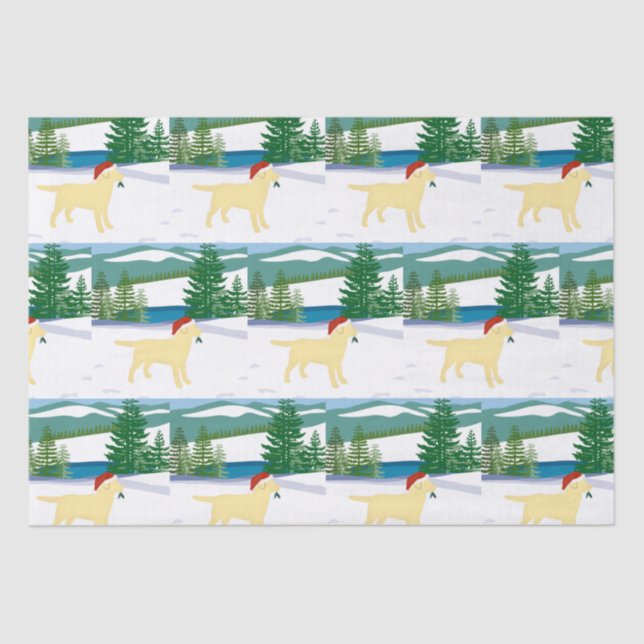 Yellow Labrador Christmas Winter View Tissue Paper (Front)