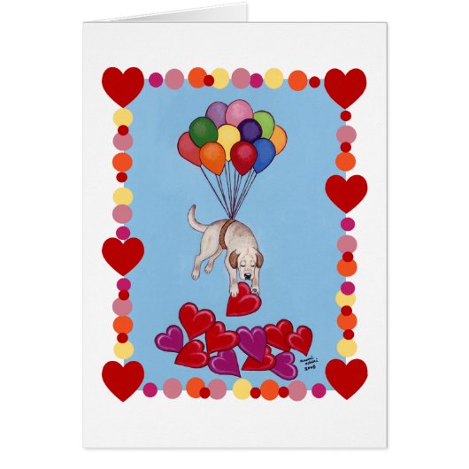 Yellow Labrador collecting LOVE (framed) Cards (Front)