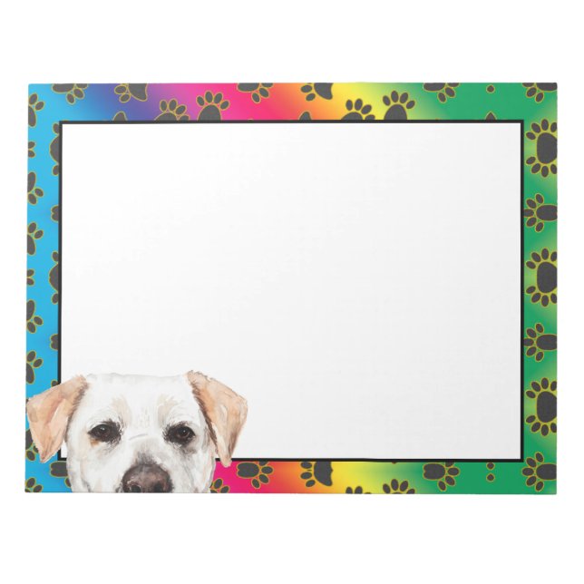 Yellow Labrador colorful dog paw pattern  Notepad (Front)