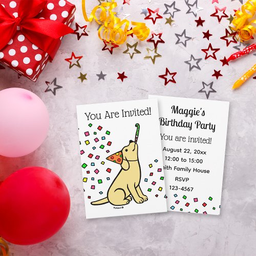 Yellow Labrador Confetti Birthday Party  Invitation