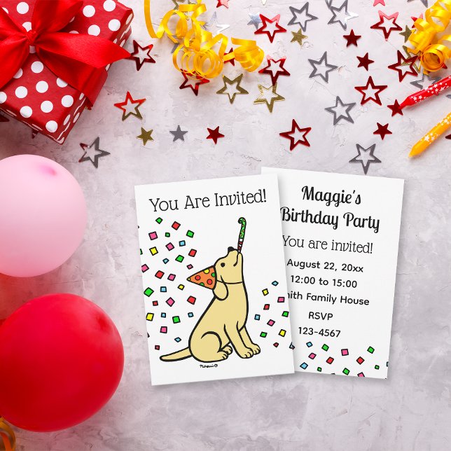 Yellow Labrador Confetti Birthday Party  Invitation (Yellow Labrador Confetti Birthday Party Invitation for Labrador Owners.  Cartoon art design.)