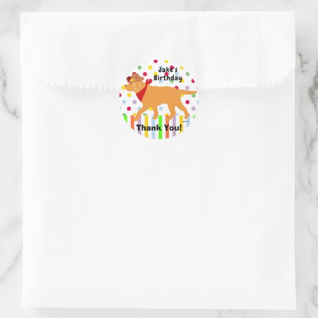 Yellow Labrador Cowboy Thank You Classic Round Sticker (Bag)