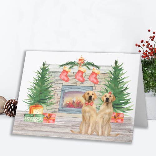 Yellow Labrador Cute Dog Christmas Fireplace Holiday Card