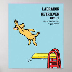 Yellow Labrador Diving Cartoon Poster