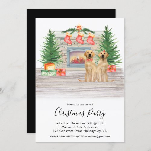 Yellow Labrador Dog Christmas Fireplace Party Invi Invitation