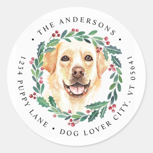 Yellow Labrador Dog Christmas Return Address Classic Round Sticker