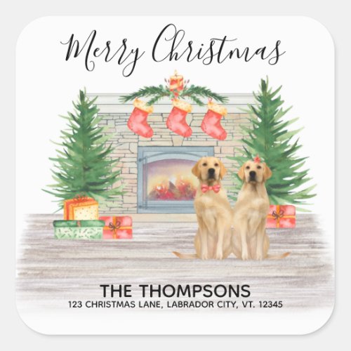 Yellow Labrador Dog Christmas Return Address Square Sticker