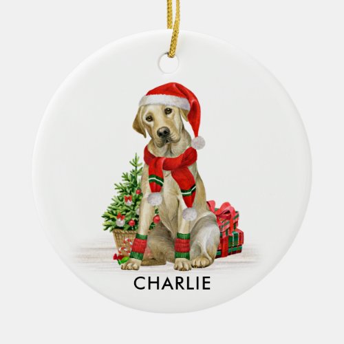 Yellow Labrador Dog Festive Santa Christmas Ceramic Ornament
