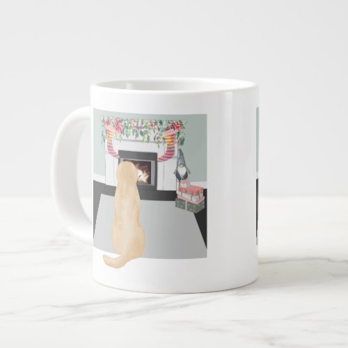 Yellow Labrador Dog In Christmas Fireplace Scene Giant Coffee Mug