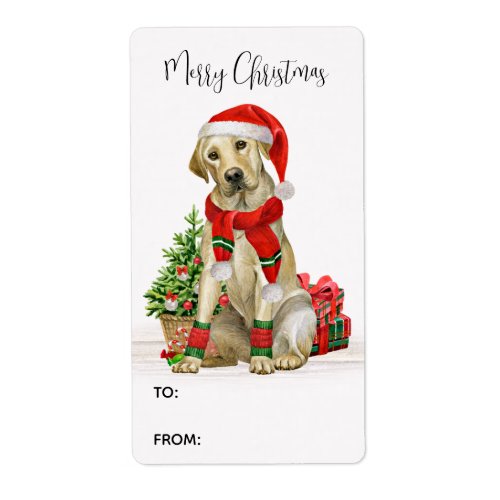 Yellow Labrador Dog Santa Festive Christmas Gift Label
