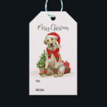 Yellow Labrador Dog Santa Festive Christmas  Gift Tags<br><div class="desc">Add the finishing touch to your holiday cards, gifts wrapping or party this holiday season with this elegant Christmas yellow labrador retriever in a wreath design christmas gift tags, and matching decor. This yellow labrador gift tags features a watercolor yellow lab santa dog with tree. This yellow lab stickers will...</div>