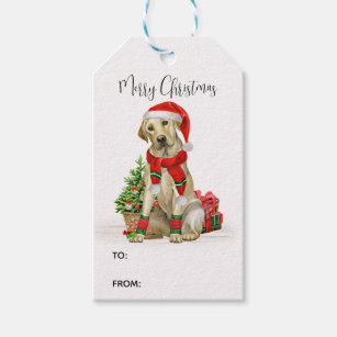 Yellow Labrador Dog Santa Festive Christmas  Gift Tags