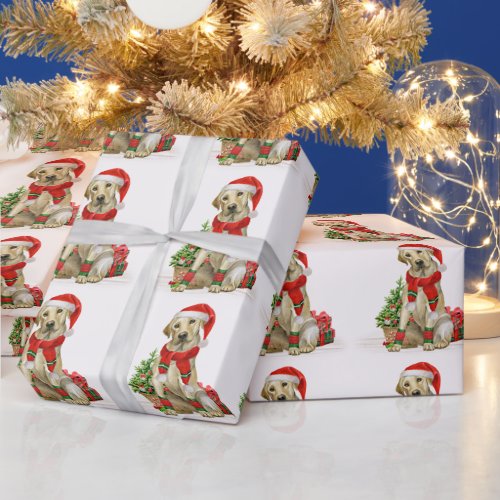 Yellow Labrador Dog Santa Festive Christmas Wrapping Paper