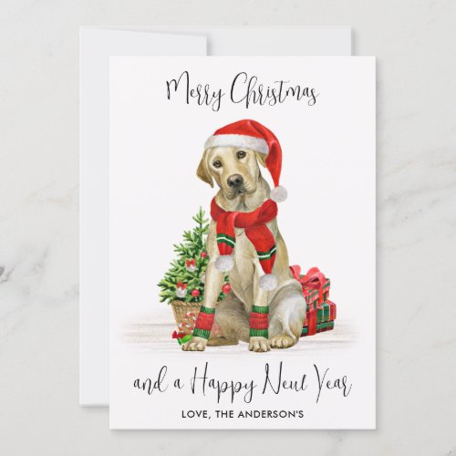Yellow Labrador Dog Santa Festive Merry Christmas Holiday Card