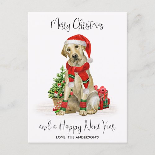 Yellow Labrador Dog Santa Festive Merry Christmas Holiday Postcard