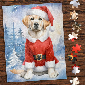 Yellow Labrador Dog Santa Puppy Christmas Jigsaw Puzzle