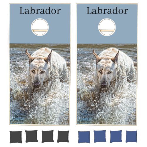 Yellow Labrador Dog Splashing Water Pet Photo Cornhole Set