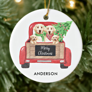 Yellow Labrador Dog Vintage Red Christmas Truck Ceramic Ornament