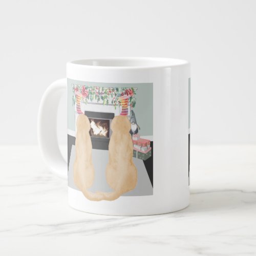 Yellow Labrador Dogs In Christmas Fireplace Scene Giant Coffee Mug