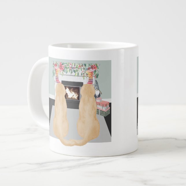 Yellow Labrador Dogs In Christmas Fireplace Scene Giant Coffee Mug (Front Left)