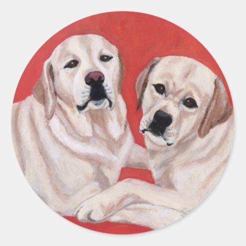 Yellow Labrador Duo Painting Classic Round Sticker